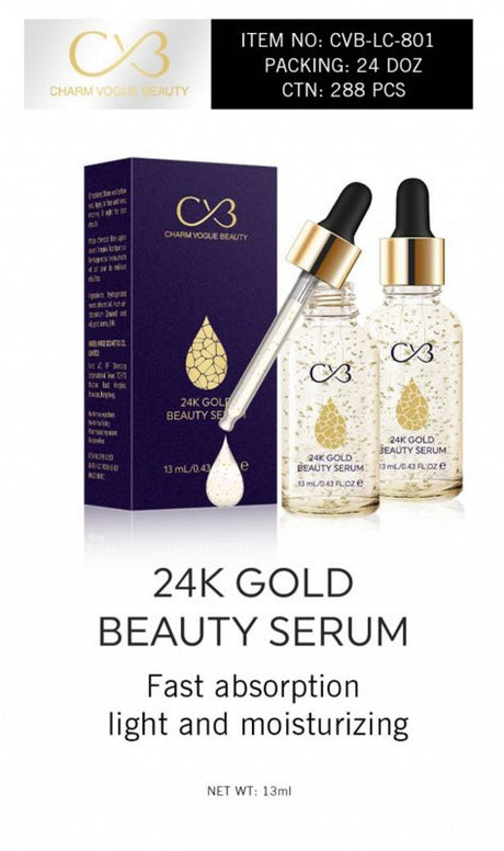 24K Gold Beauty Serum with packaging on a white background
