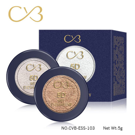 Two round cosmetic products with a blue box in the background, featuring the brand 'CVB'.