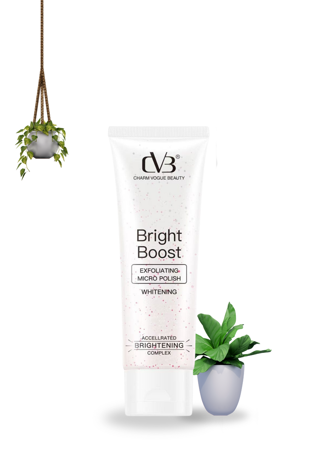 Product packaging labeled 'Bright Boost' with plants on a white background
