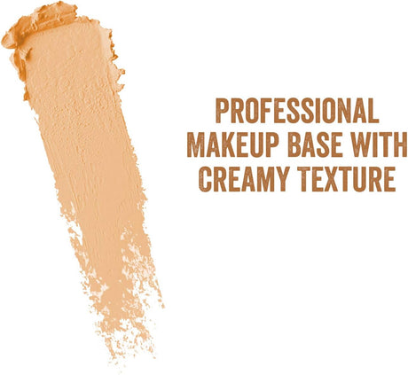 Beige makeup base with creamy texture on a white background