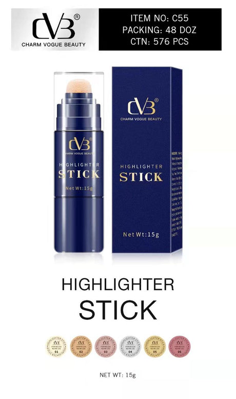 Highlighter stick with packaging and branding on a white background