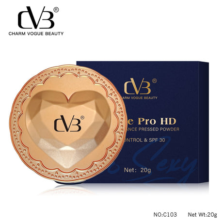 Charm Vogue Beauty pressed powder with packaging on a white background