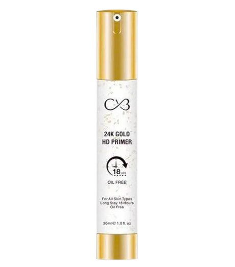 24K Gold HD Primer bottle with gold cap on a white background