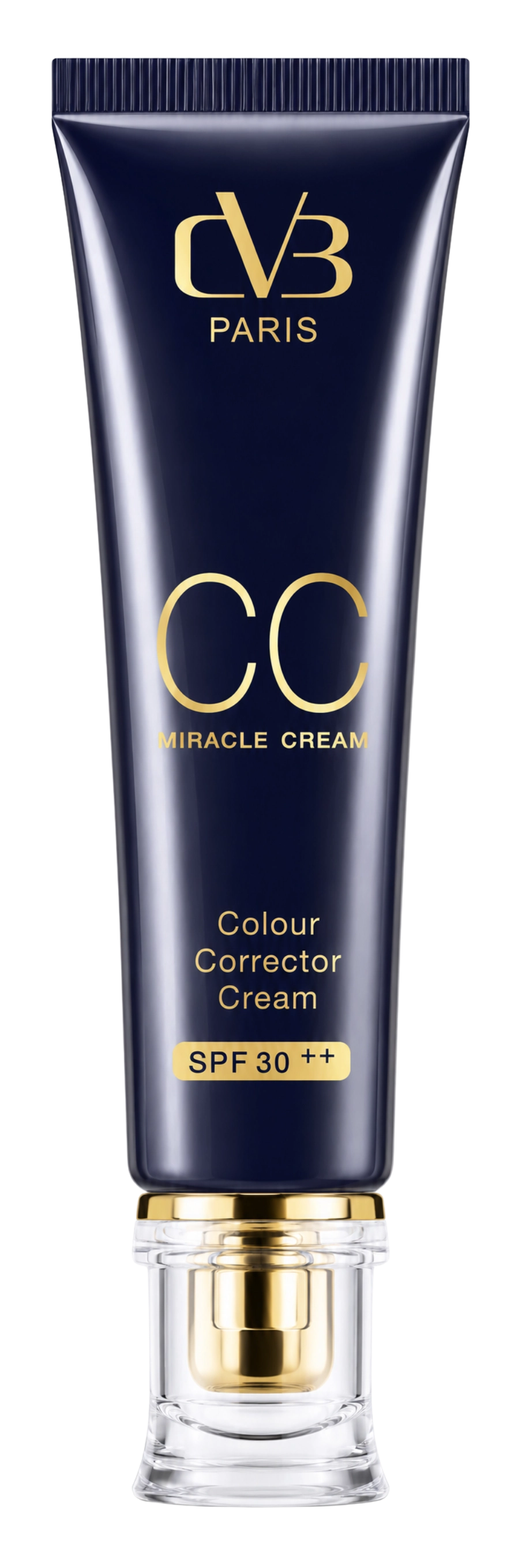 CC cream tube with 'CVB Paris' branding on a white background