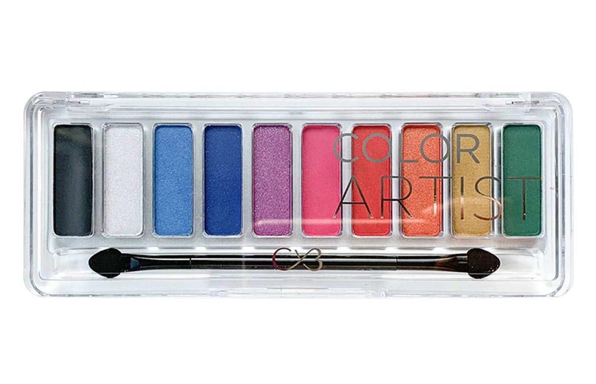 Color Artist makeup palette with various colors and a brush on a white background