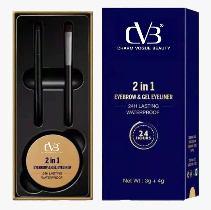 Charm Vogue Beauty 2-in-1 eyebrow and gel eyeliner set with packaging.