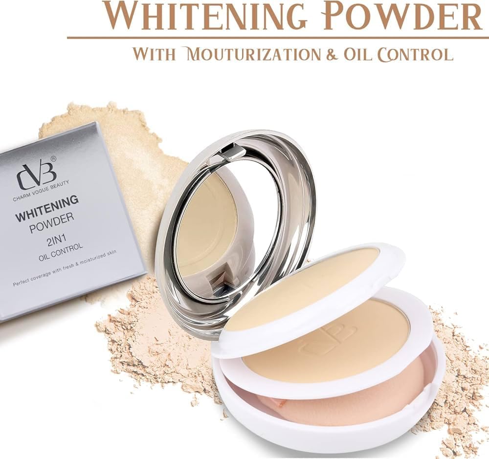 Whitening powder with a mirror and packaging on a white background