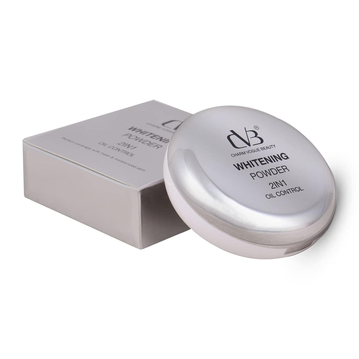 Whitening powder container with lid on a white background