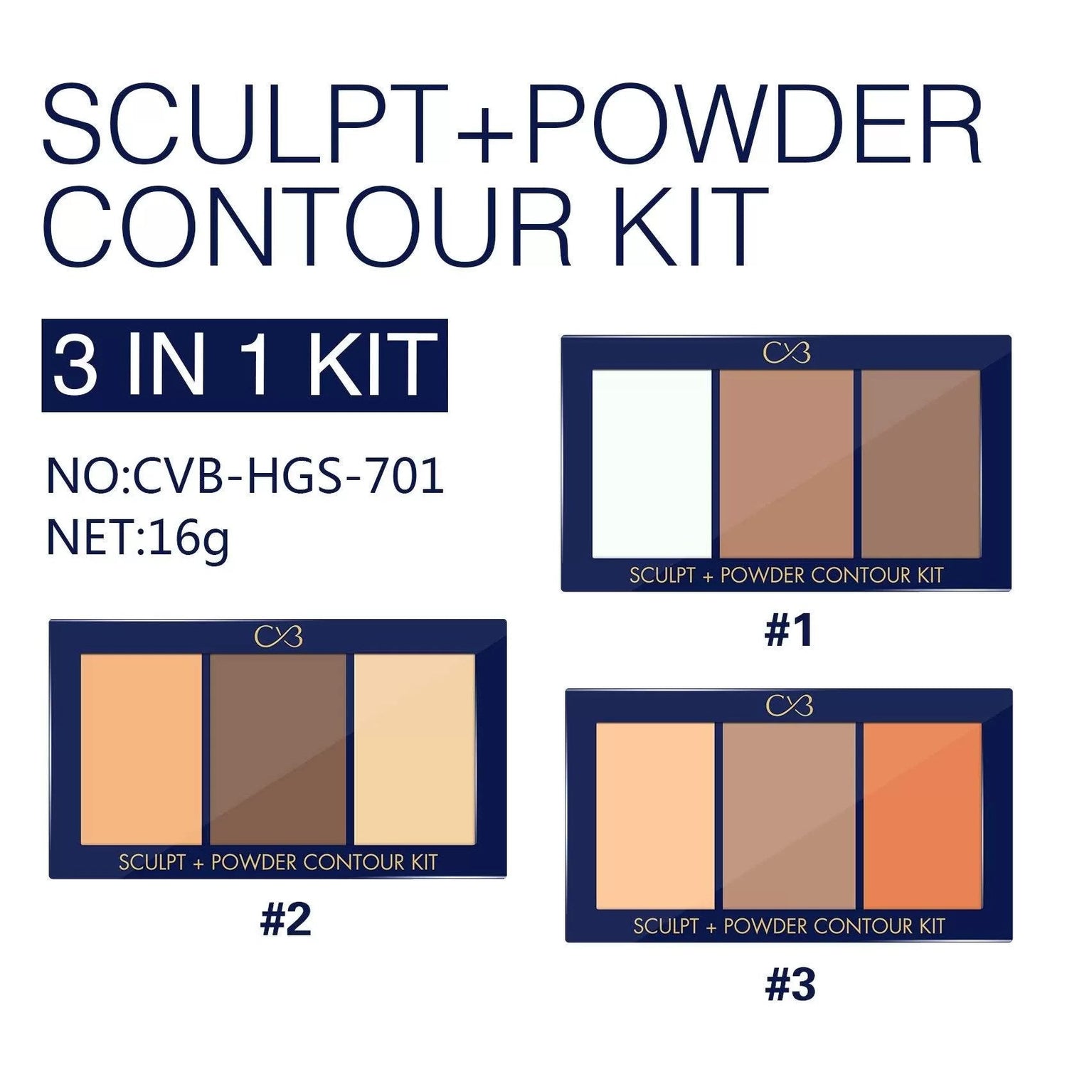 C3 Sculpt + Powder Contour Kit packaging with three color swatches on a white background