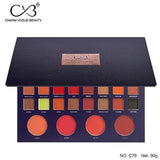 Makeup palette with various colors and 'Charm Vogue Beauty' branding on a white background