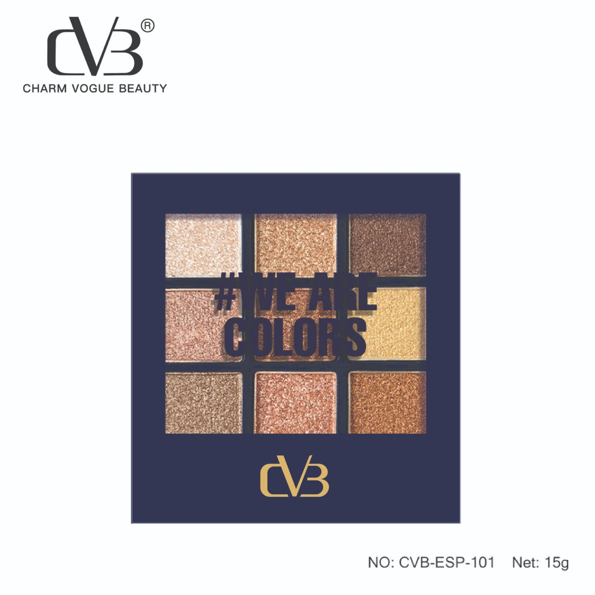 Charm Vogue Beauty eyeshadow palette with gold and bronze shades on a white background