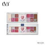 Makeup palette with heart design and 'All Eyes on Me' text, featuring the brand 'dV3'.
