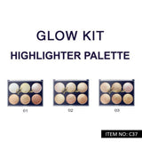 Glow Kit Highlighter Palette with three different shades on a white background