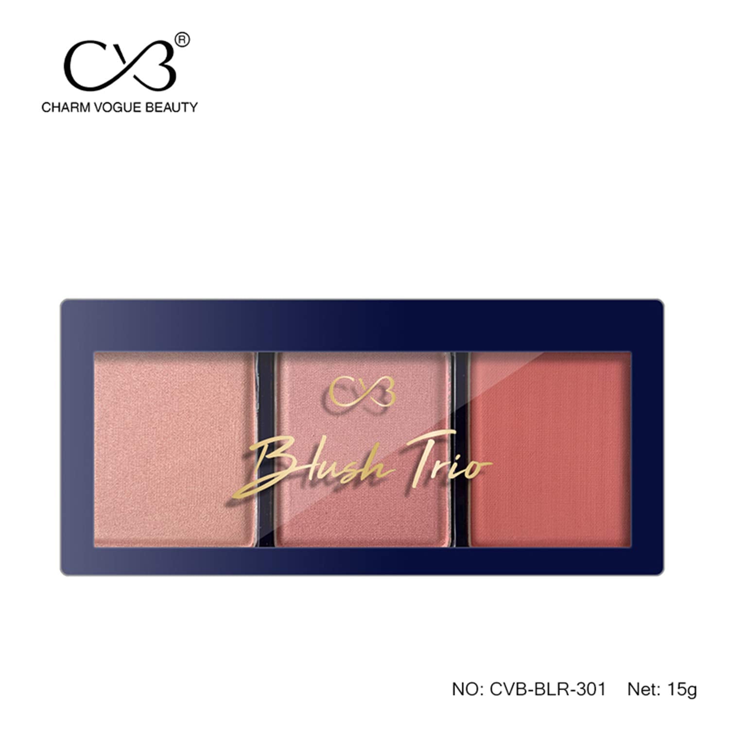 Charm Vogue Beauty Blush Trio palette on a white background
