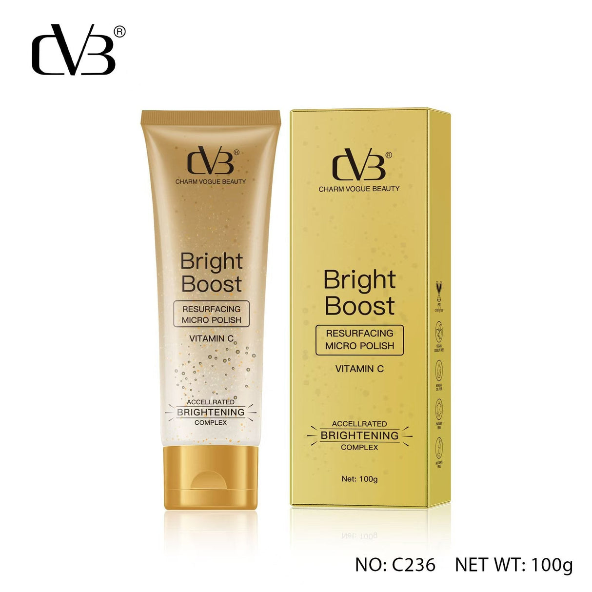 Charm Vogue Beauty Bright Boost product with packaging on a white background