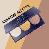 Charm Vogue Beauty bronzing palette with three shades on a beige and brown background
