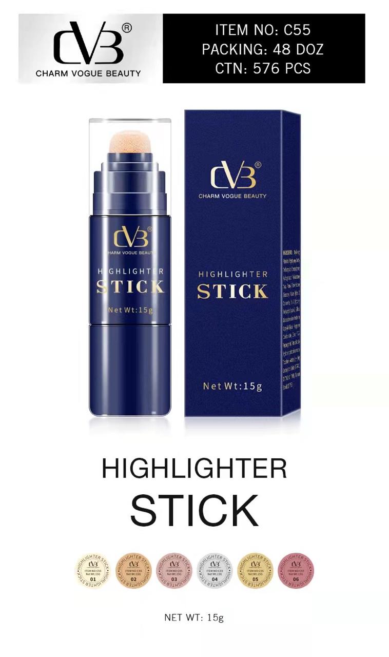 Highlighter stick with packaging and branding on a white background