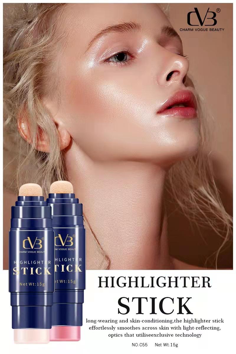 Advertisement for highlighter sticks with a model and product packaging.