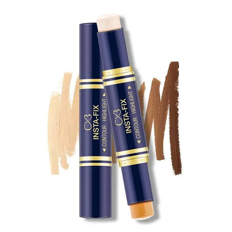 Two contour sticks with applicators and color swatches on a white background