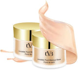Two jars of CVB Invisible Fluid Makeup with a swatch on a white background