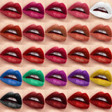 Grid of lips in various colors on a beige background