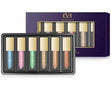 Set of lip glosses in a black case with a purple box in the background