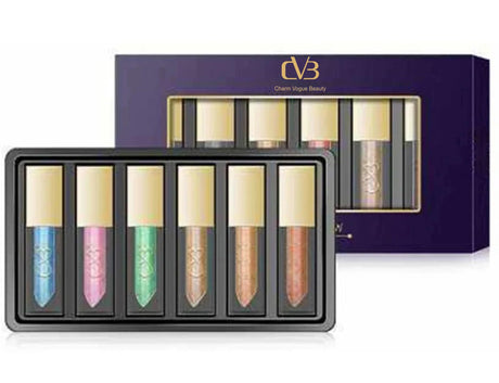 Set of lip glosses in a black case with a purple box in the background