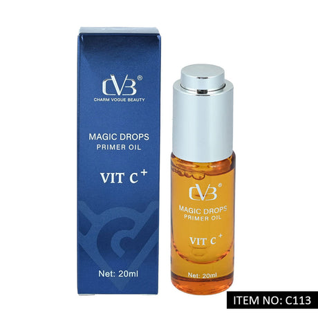Magic Drops Primer Oil with blue box on a white background