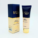 Foundation tube and packaging with 'Matte Me!' branding on a light gray background