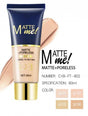 Foundation tube labeled 'Matte me!' with color options on a white background