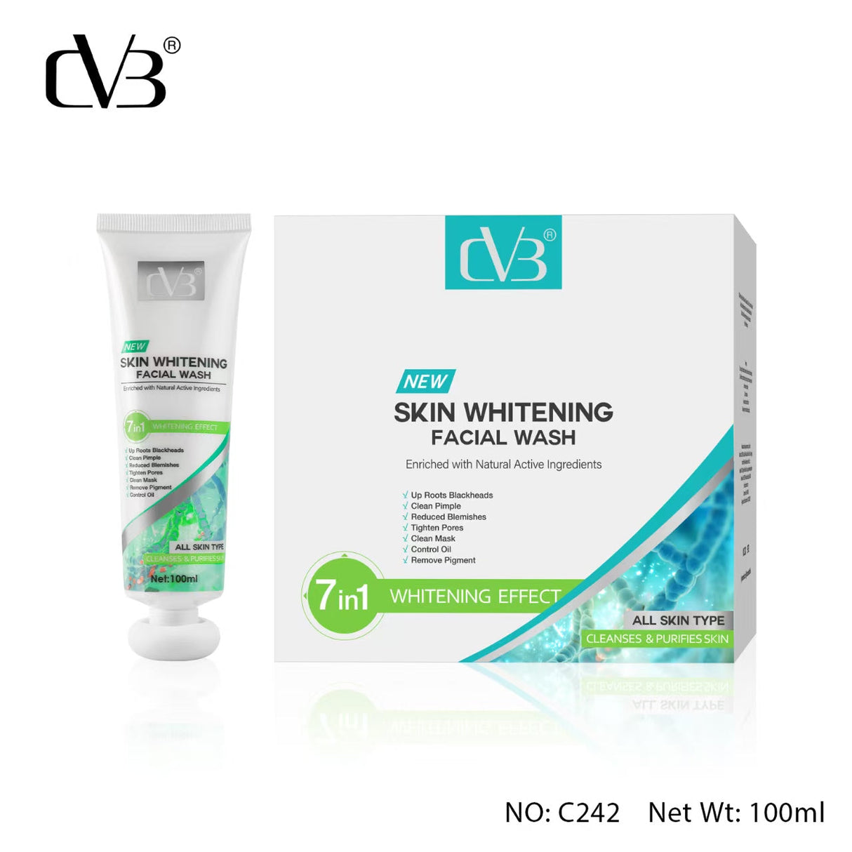 DVB Skin Whitening Facial Wash packaging with tube on a white background