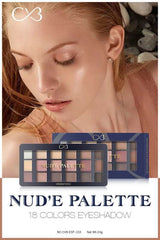 Nudé eyeshadow palette with a model wearing makeup, featuring the brand logo.