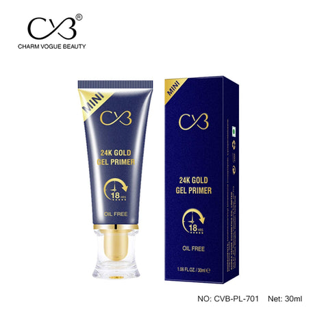 24K Gold Gel Primer with packaging on a white background, featuring the Charm Vogue Beauty brand.