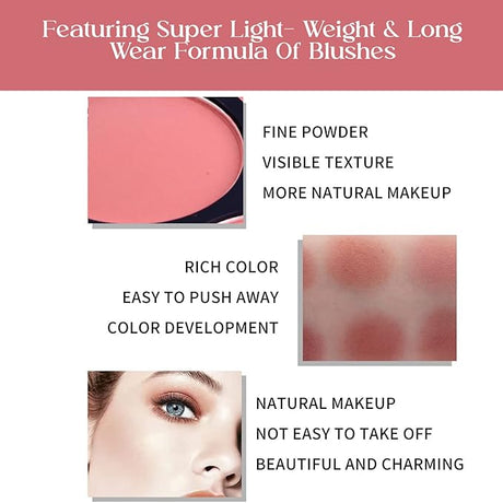 Blush product with features listed on a white background