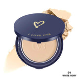 Compact powder in a navy blue case with 'I LOVE CVB' branding on a white background.