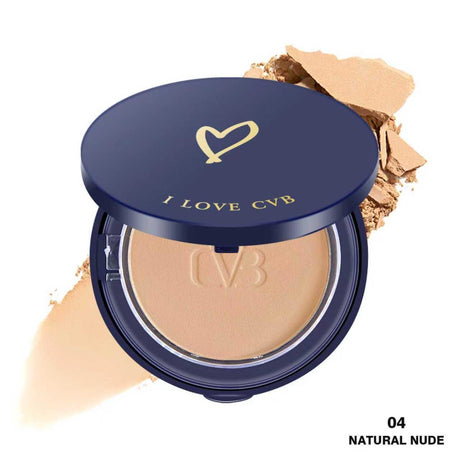 Compact powder with 'I LOVE CVB' branding on a white background