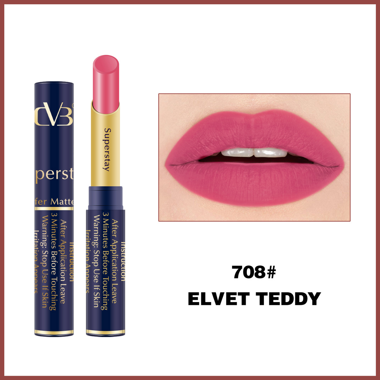 Lipstick with 'Elvet Teddy' shade on a white background