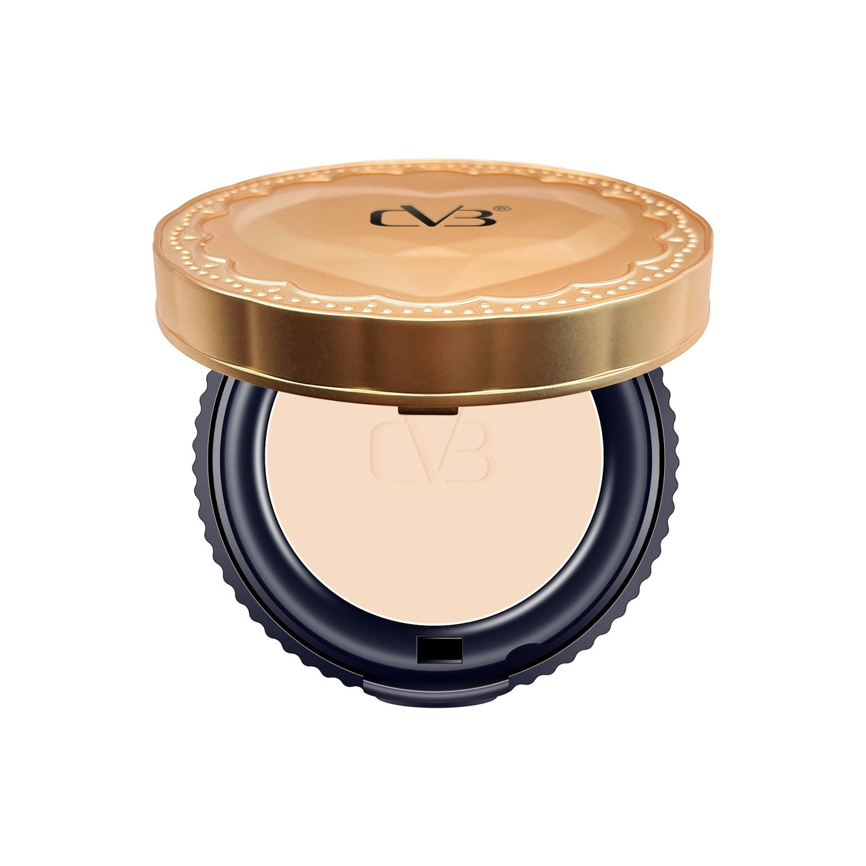 Compact powder with gold lid on a white background