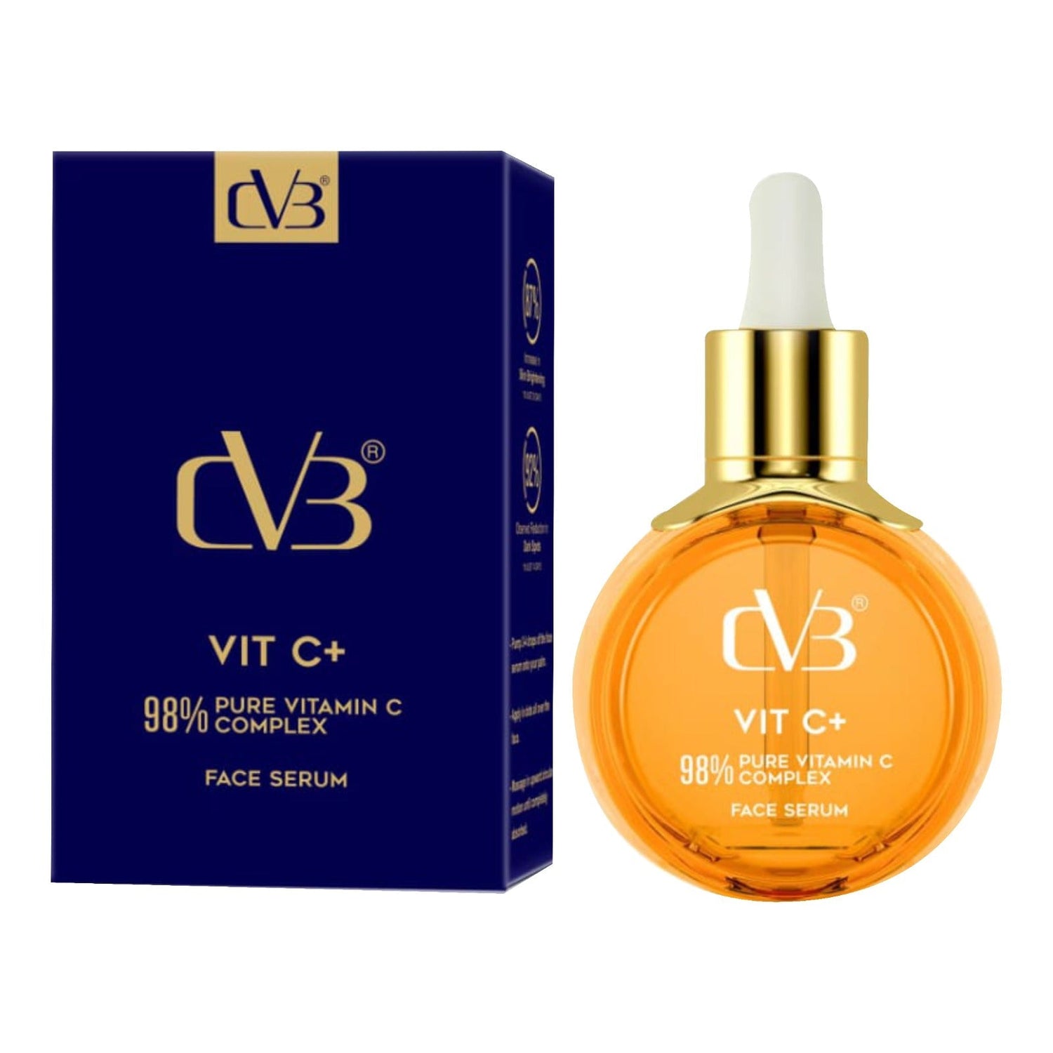 CVB Vitamin C+ face serum bottle and packaging on a white background
