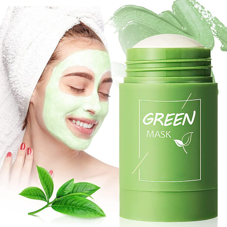 Green facial mask with a container labeled 'Green Mask' on a white background