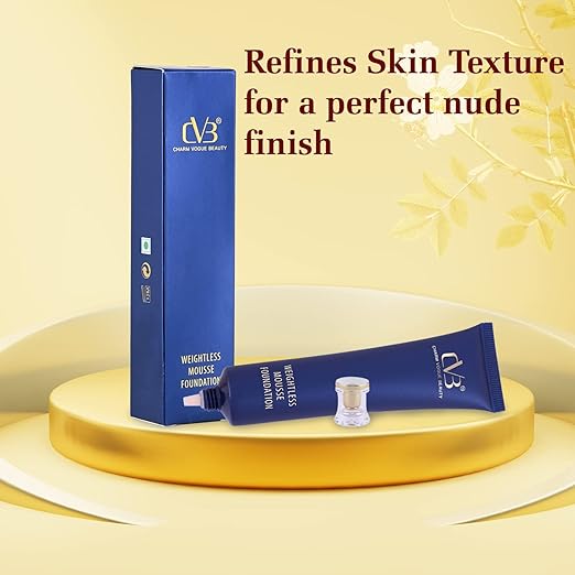 Blue cosmetic tube and packaging with 'Double Vouge Beauty' branding on a yellow background.