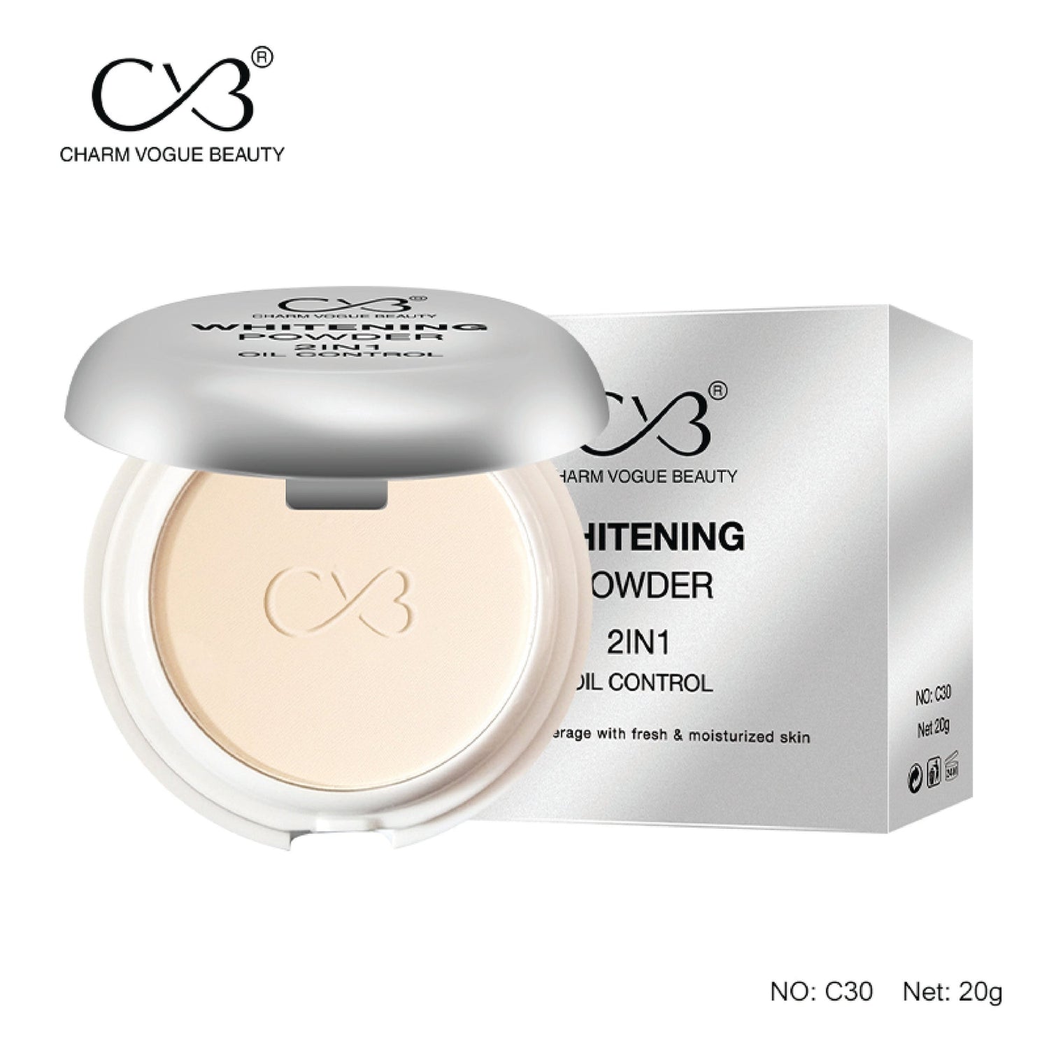 CVB® 2-in-1 Whitening Compact Powder – Oil Control Face Powder  C30