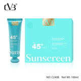 Sunscreen tube and packaging with 'CVB' branding on a white background