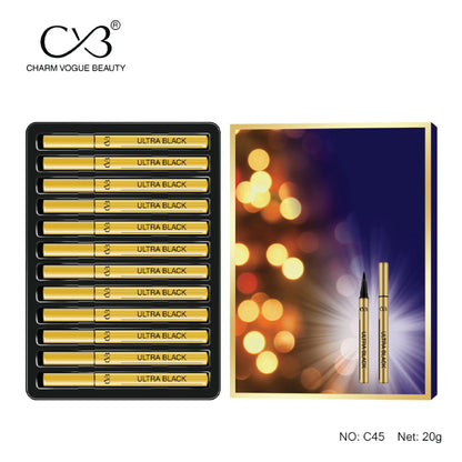Charm Vogue Beauty ultra black eyeliner set with packaging on a white background