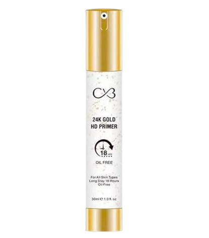 24K Gold HD Primer bottle with gold cap on a white background