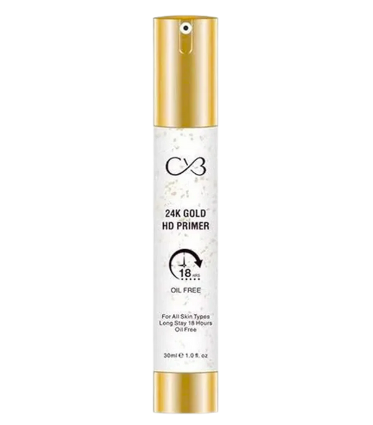 24K Gold HD Primer bottle with gold cap on a white background