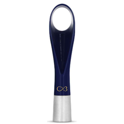 Navy blue and silver wine bottle opener on a white background