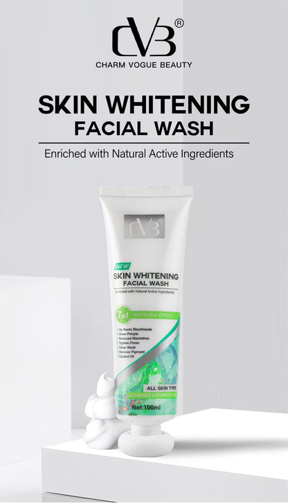 Skin whitening facial wash with 'DV3' branding on a white background