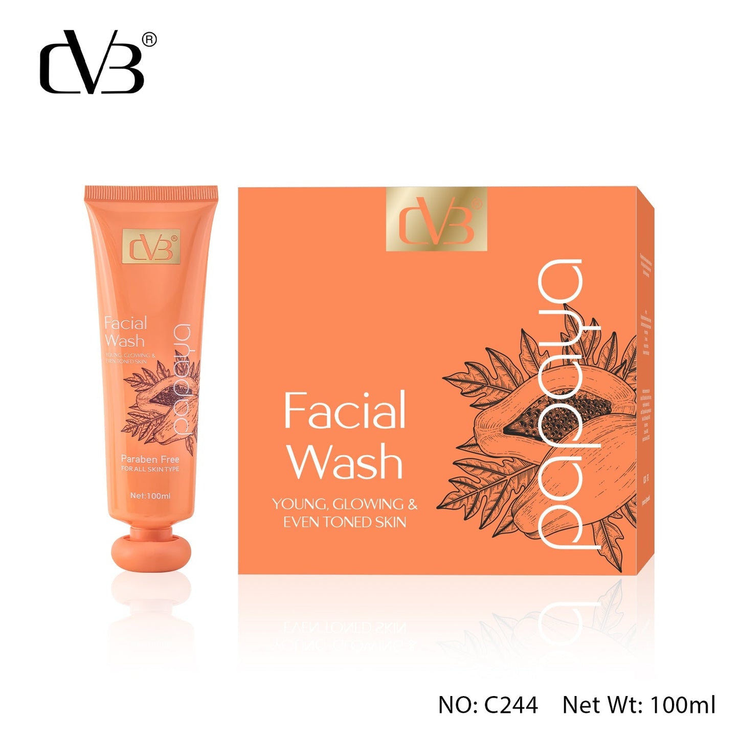 Packaging of facial wash with branding on a white background