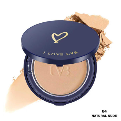 Compact powder with 'I LOVE CVB' branding on a white background